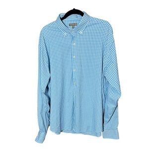 Peter Millar Summer Comfort Button Shirt Men Small Blue White Silk Blend